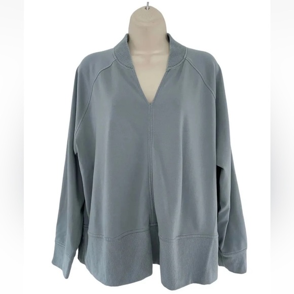 Athleta Eastbound Sweatshirt Woman's Sz 1X Minimalistic Grey / Muted Aqua - Picture 2 of 9